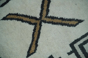 Hand Knotted 8x10 Ivory and Charcoal Wool Traditional Tribal Art Antique South Western Rug | TRDCP1292810