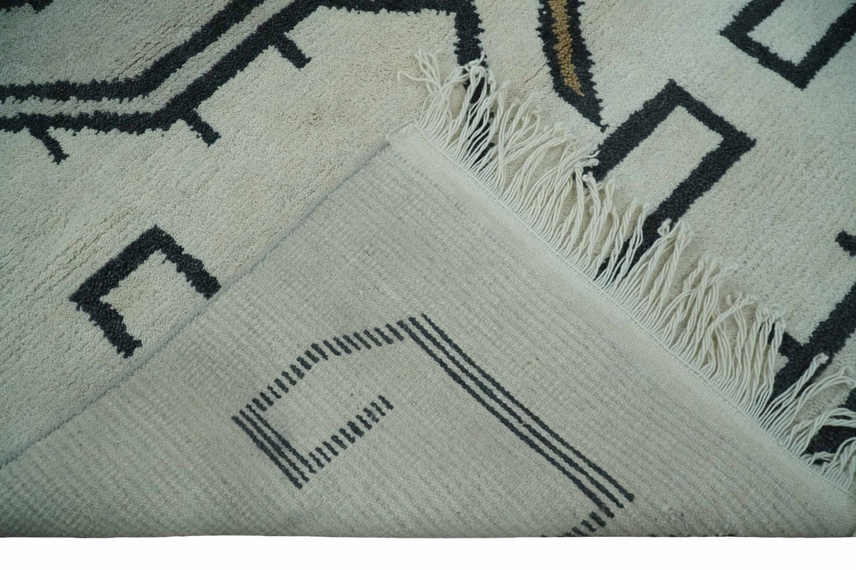 Hand Knotted 8x10 Ivory and Charcoal Wool Traditional Tribal Art Antique South Western Rug | TRDCP1292810