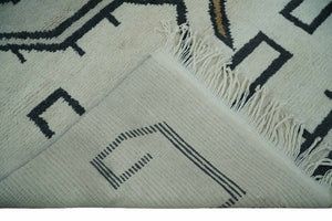 Hand Knotted 8x10 Ivory and Charcoal Wool Traditional Tribal Art Antique South Western Rug | TRDCP1292810