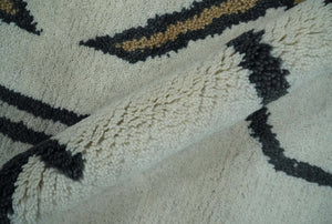 Hand Knotted 8x10 Ivory and Charcoal Wool Traditional Tribal Art Antique South Western Rug | TRDCP1292810