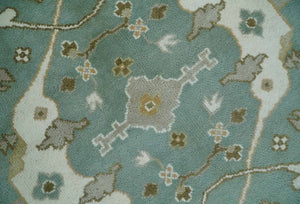 Hand Knotted 8x10 Oriental Oushak Aqua, Ivory and Silver Wool Area Rug | TRDCP1180810