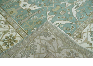 Hand Knotted 8x10 Oriental Oushak Aqua, Ivory and Silver Wool Area Rug | TRDCP1180810