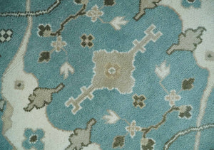 Hand Knotted 8x10 Oriental Oushak Aqua, Ivory and Silver Wool Area Rug | TRDCP1199810