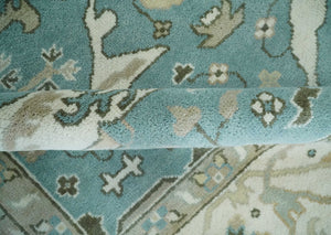 Hand Knotted 8x10 Oriental Oushak Aqua, Ivory and Silver Wool Area Rug | TRDCP1199810