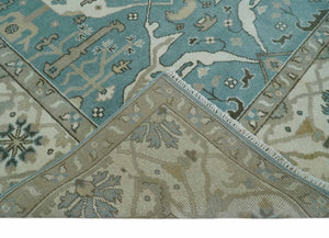 Hand Knotted 8x10 Oriental Oushak Aqua, Ivory and Silver Wool Area Rug | TRDCP1199810