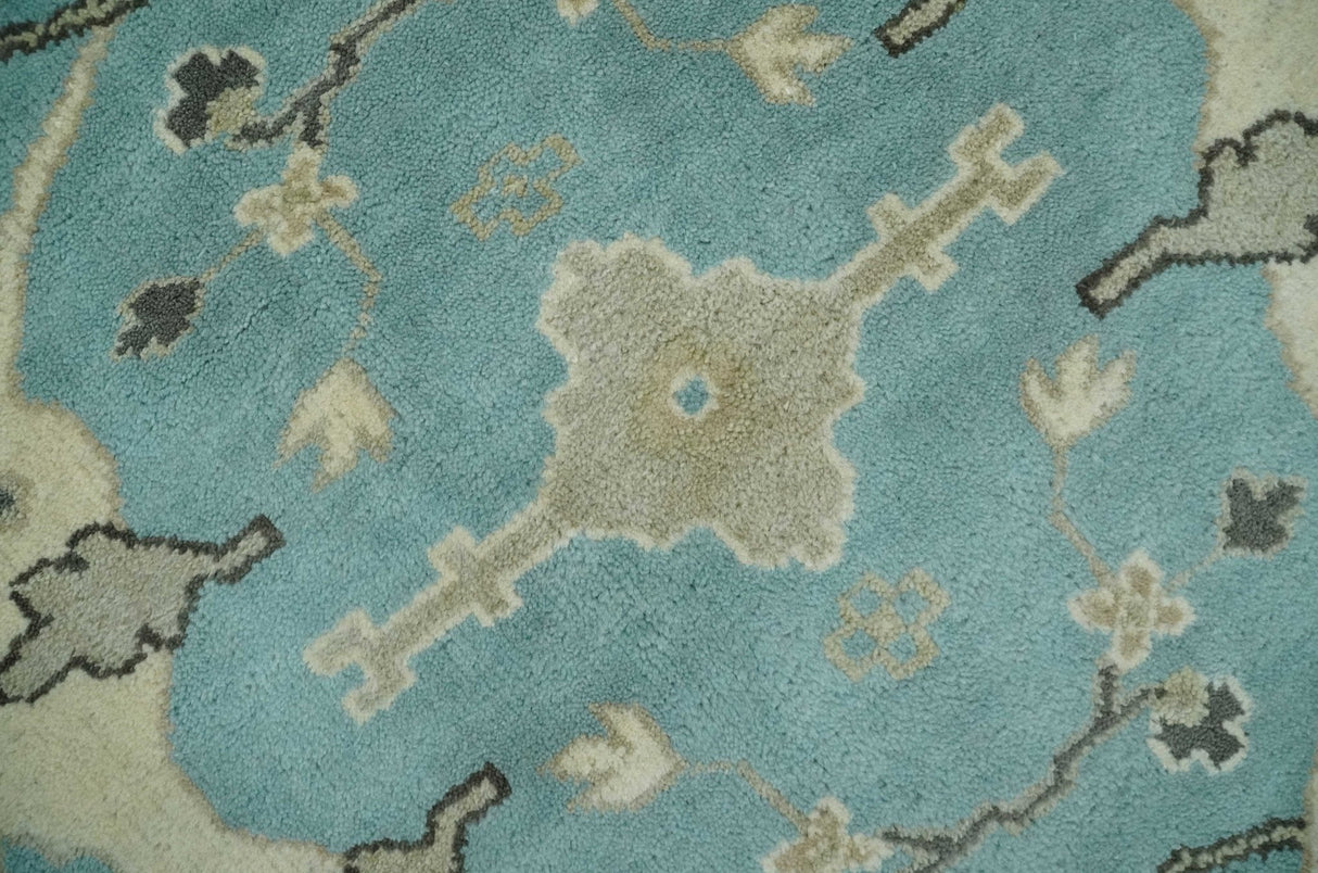 Hand Knotted 8x10 Oriental Oushak Aqua and Beige Wool Area Rug | TRDCP1194810