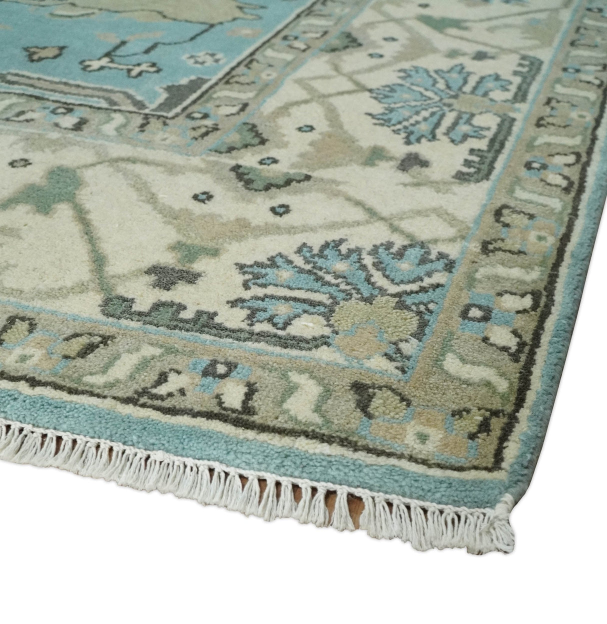 Hand Knotted 8x10 Oriental Oushak Aqua and Beige Wool Area Rug | TRDCP1194810