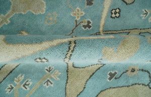 Hand Knotted 8x10 Oriental Oushak Aqua and Beige Wool Area Rug | TRDCP1194810