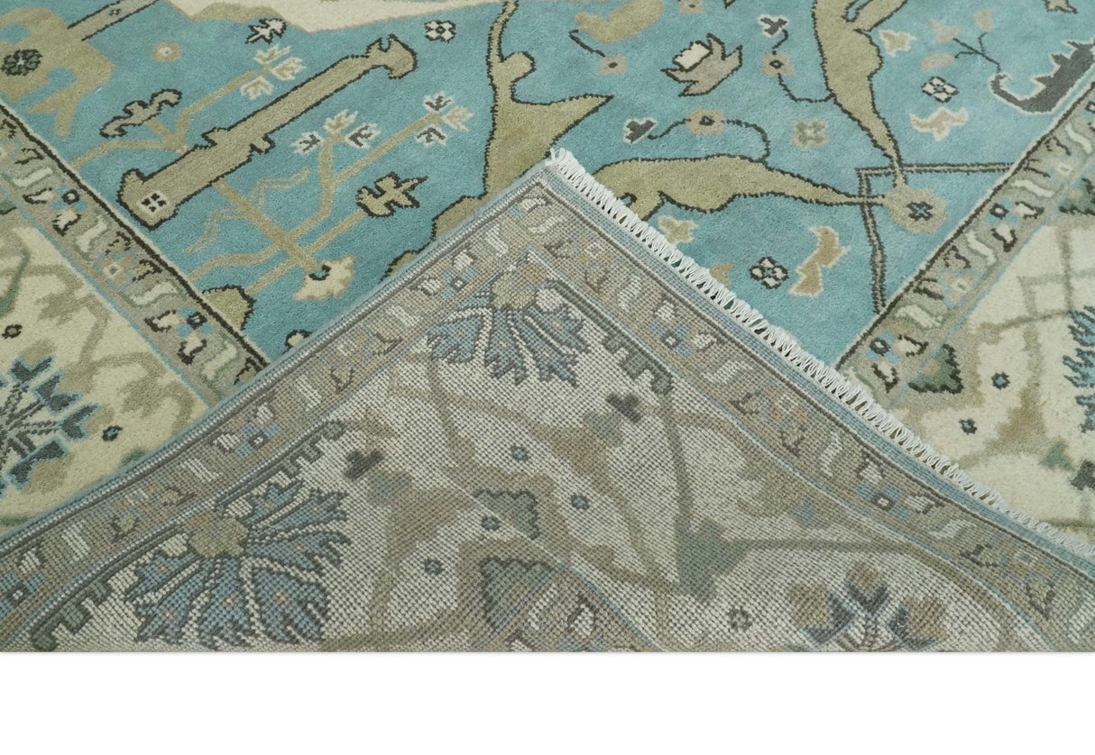 Hand Knotted 8x10 Oriental Oushak Aqua and Beige Wool Area Rug | TRDCP1194810