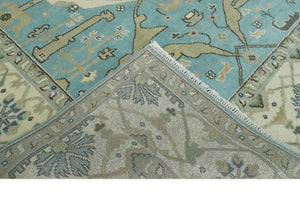 Hand Knotted 8x10 Oriental Oushak Aqua and Beige Wool Area Rug | TRDCP1194810