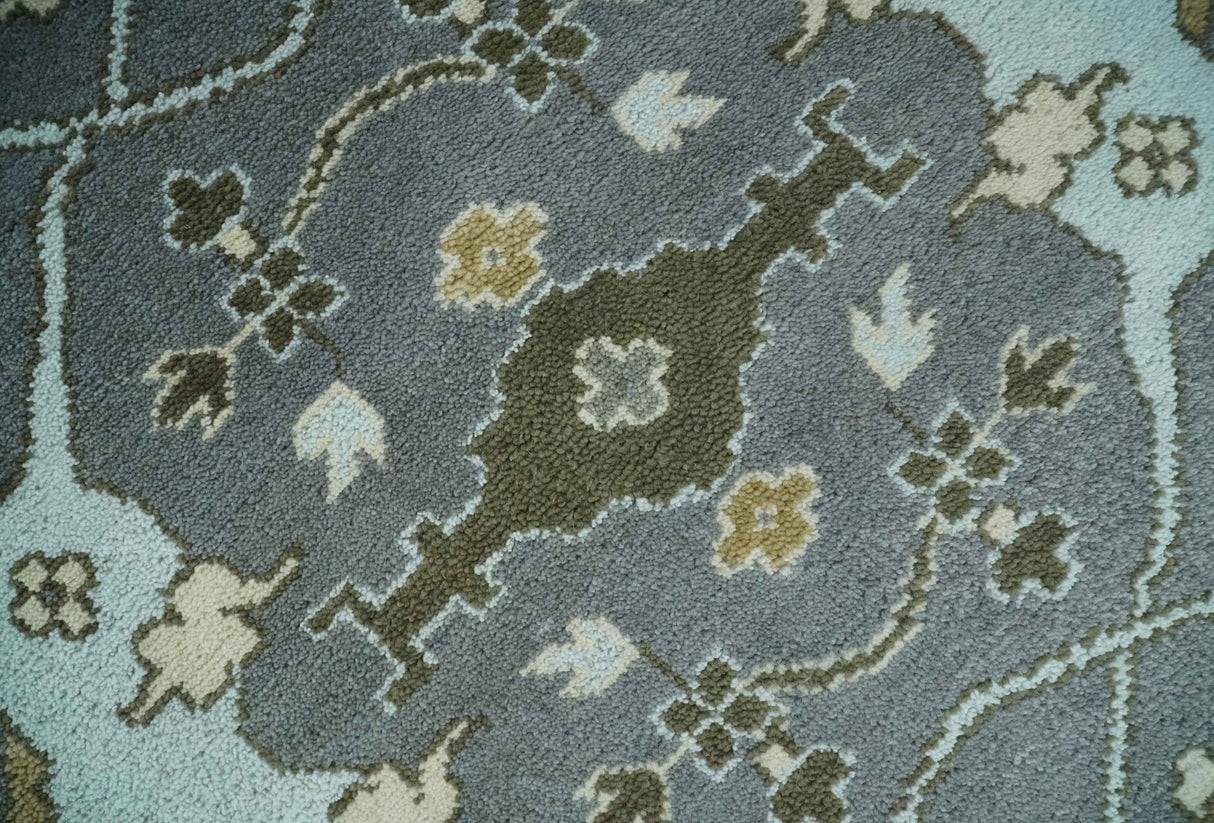 Hand Knotted 8x10 Oriental Oushak Charcoal, Aqua and Beige Wool Area Rug | TRDCP1184810