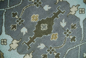 Hand Knotted 8x10 Oriental Oushak Charcoal, Aqua and Beige Wool Area Rug | TRDCP1184810