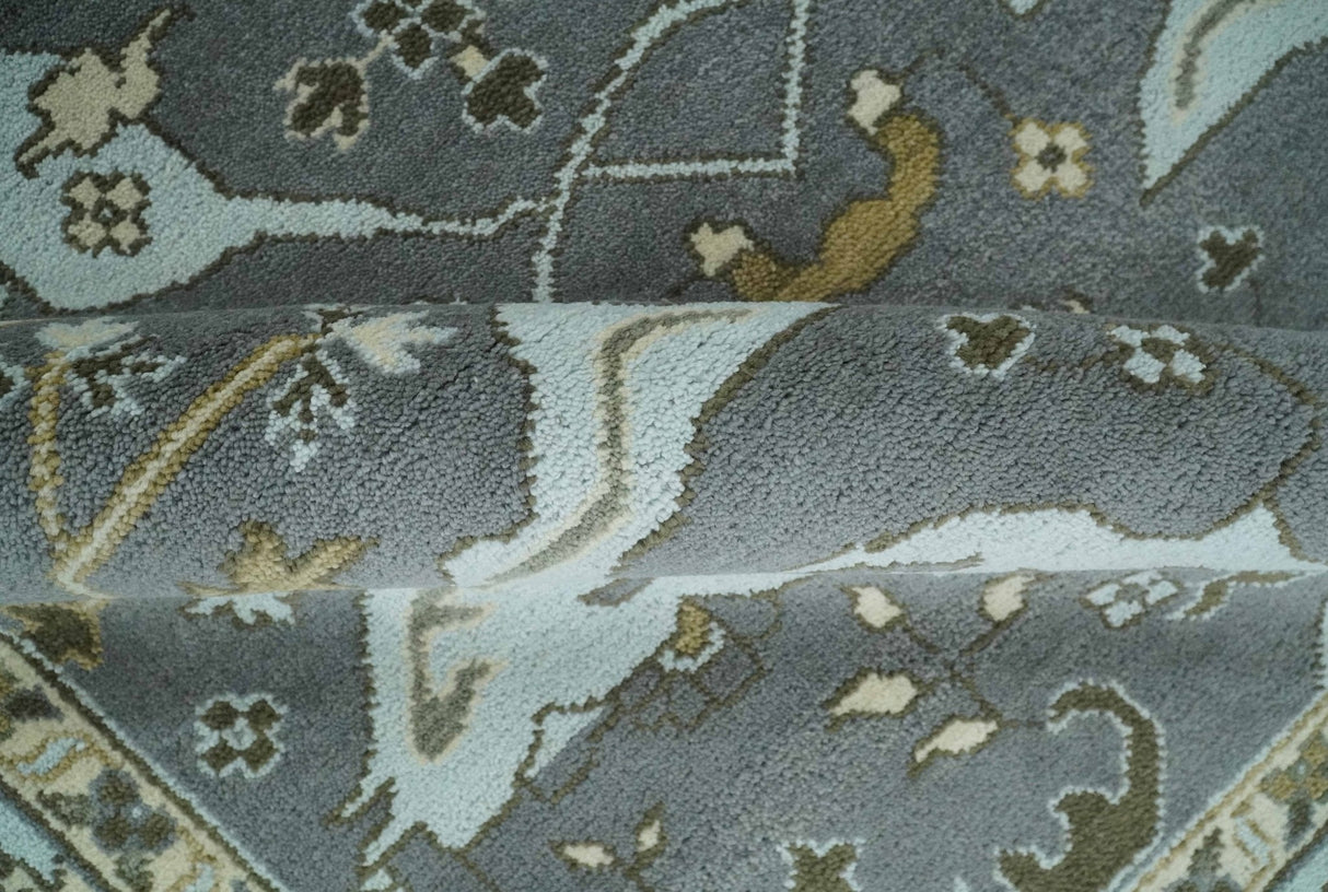 Hand Knotted 8x10 Oriental Oushak Charcoal, Aqua and Beige Wool Area Rug | TRDCP1184810