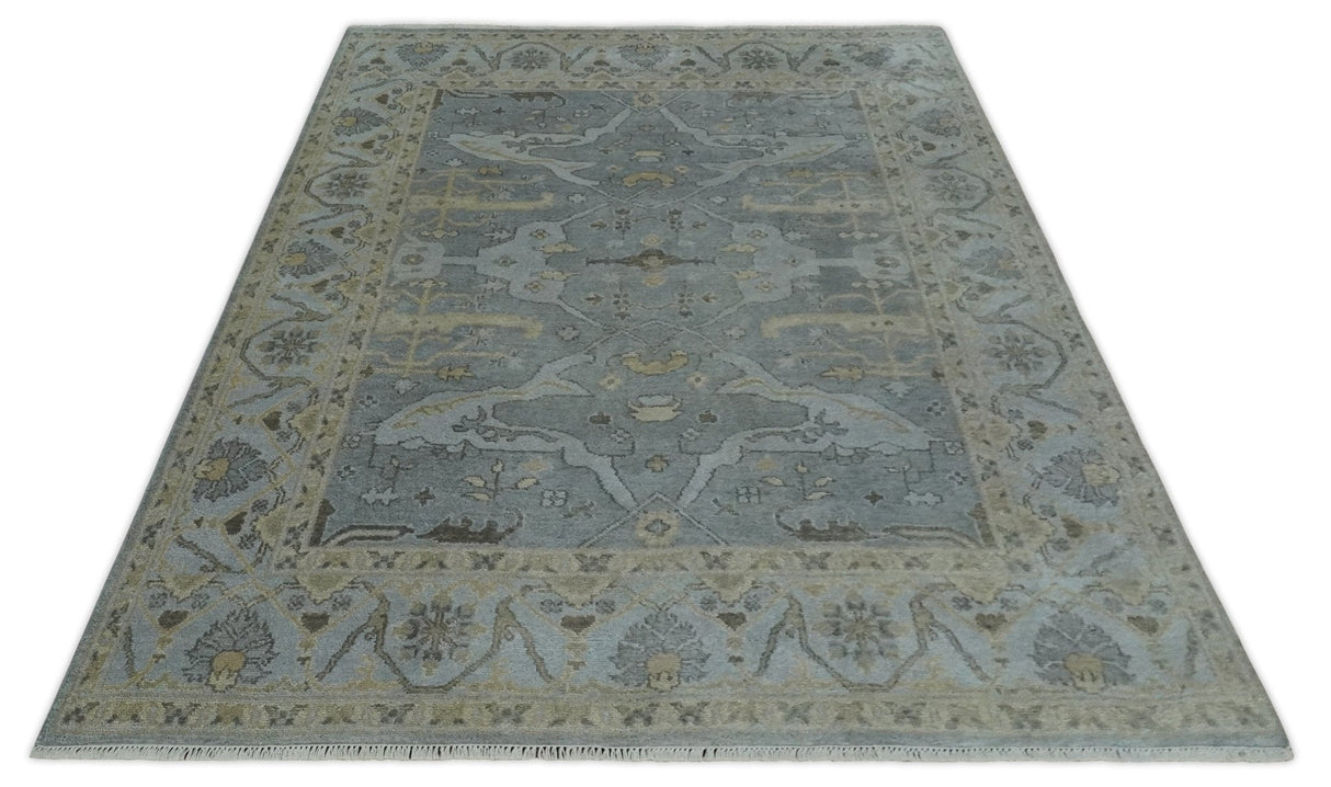 Hand Knotted 8x10 Oriental Oushak Charcoal Silver and Beige Wool Area Rug | TRDCP1182810