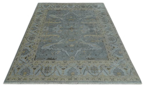 Hand Knotted 8x10 Oriental Oushak Charcoal Silver and Beige Wool Area Rug | TRDCP1182810