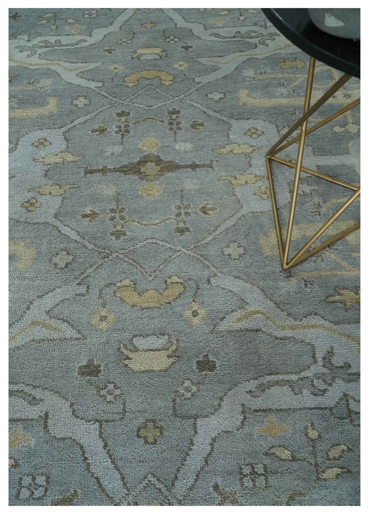 Hand Knotted 8x10 Oriental Oushak Charcoal Silver and Beige Wool Area Rug | TRDCP1182810