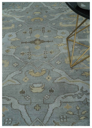 Hand Knotted 8x10 Oriental Oushak Charcoal Silver and Beige Wool Area Rug | TRDCP1182810