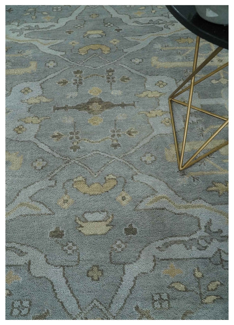 Hand Knotted 8x10 Oriental Oushak Charcoal Silver and Beige Wool Area Rug | TRDCP1182810