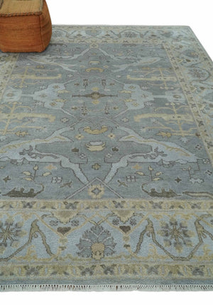 Hand Knotted 8x10 Oriental Oushak Charcoal Silver and Beige Wool Area Rug | TRDCP1182810