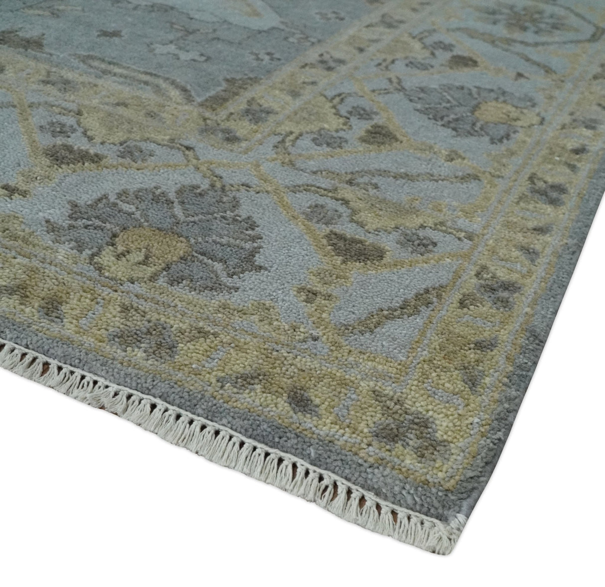 Hand Knotted 8x10 Oriental Oushak Charcoal Silver and Beige Wool Area Rug | TRDCP1182810