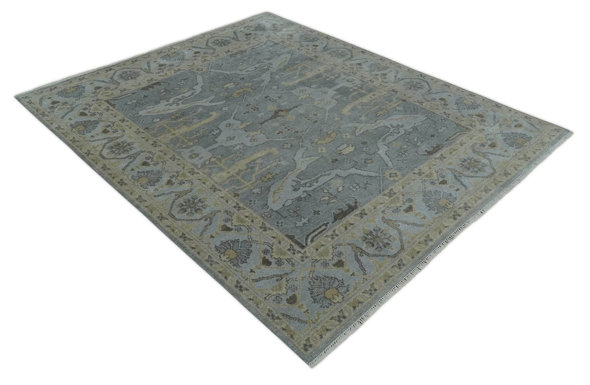 Hand Knotted 8x10 Oriental Oushak Charcoal Silver and Beige Wool Area Rug | TRDCP1182810