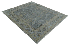 Hand Knotted 8x10 Oriental Oushak Charcoal Silver and Beige Wool Area Rug | TRDCP1182810