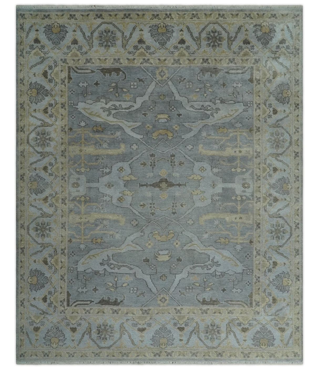 Hand Knotted 8x10 Oriental Oushak Charcoal Silver and Beige Wool Area Rug | TRDCP1182810