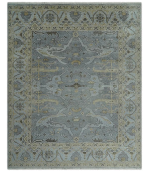 Hand Knotted 8x10 Oriental Oushak Charcoal Silver and Beige Wool Area Rug | TRDCP1182810