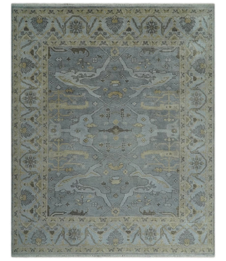 Hand Knotted 8x10 Oriental Oushak Charcoal Silver and Beige Wool Area Rug | TRDCP1182810