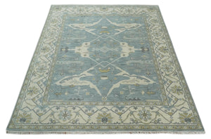 Hand Knotted 8x10 Oriental Oushak Silver, Ivory and Beige Wool Area Rug | TRDCP1195810