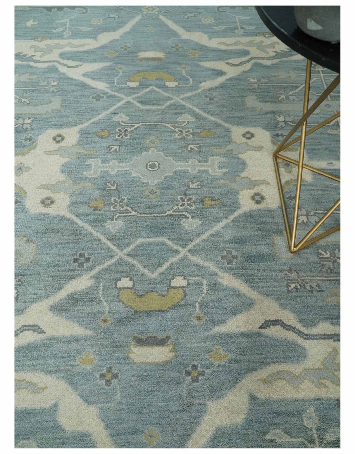 Hand Knotted 8x10 Oriental Oushak Silver, Ivory and Beige Wool Area Rug | TRDCP1195810