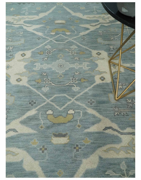 Hand Knotted 8x10 Oriental Oushak Silver, Ivory and Beige Wool Area Rug | TRDCP1195810