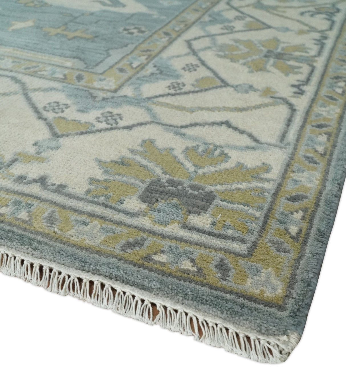 Hand Knotted 8x10 Oriental Oushak Silver, Ivory and Beige Wool Area Rug | TRDCP1195810