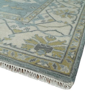 Hand Knotted 8x10 Oriental Oushak Silver, Ivory and Beige Wool Area Rug | TRDCP1195810