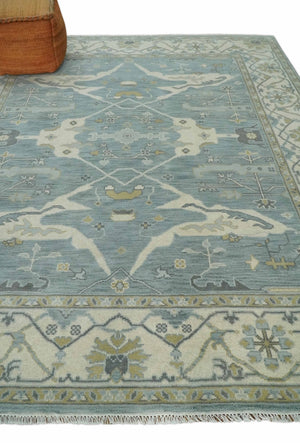 Hand Knotted 8x10 Oriental Oushak Silver, Ivory and Beige Wool Area Rug | TRDCP1195810