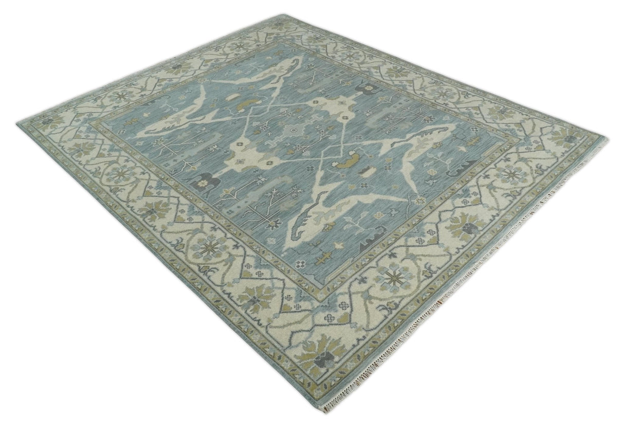 Hand Knotted 8x10 Oriental Oushak Silver, Ivory and Beige Wool Area Rug | TRDCP1195810
