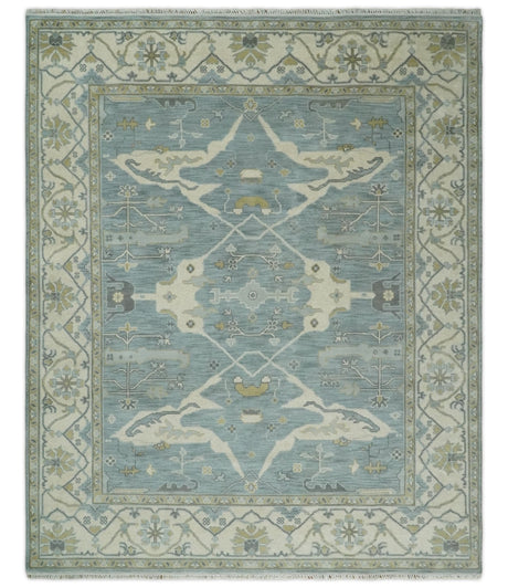 Hand Knotted 8x10 Oriental Oushak Silver, Ivory and Beige Wool Area Rug | TRDCP1195810