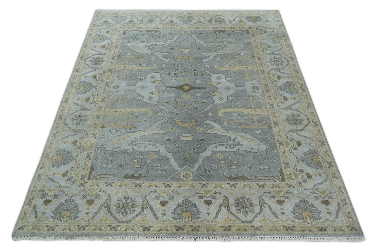 Hand Knotted 8x10 Oriental Oushak Silver and Beige Wool Area Rug | TRDCP1198810