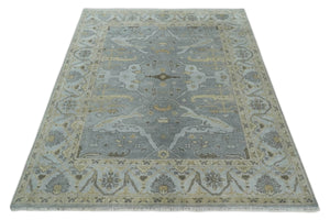 Hand Knotted 8x10 Oriental Oushak Silver and Beige Wool Area Rug | TRDCP1198810