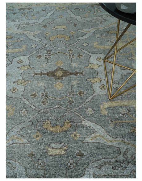 Hand Knotted 8x10 Oriental Oushak Silver and Beige Wool Area Rug | TRDCP1198810