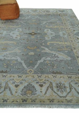 Hand Knotted 8x10 Oriental Oushak Silver and Beige Wool Area Rug | TRDCP1198810