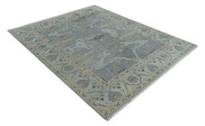 Hand Knotted 8x10 Oriental Oushak Silver and Beige Wool Area Rug | TRDCP1198810