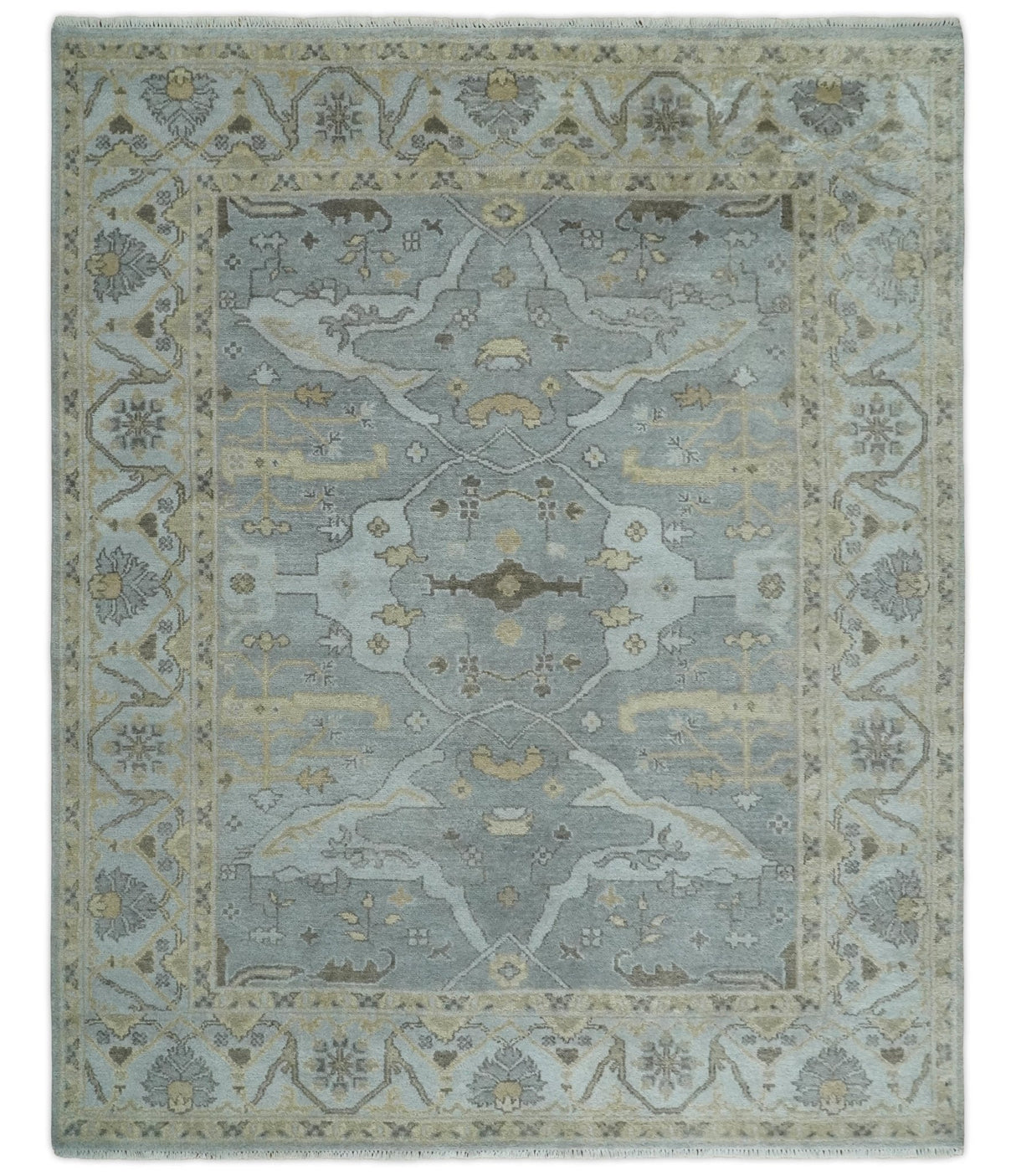 Hand Knotted 8x10 Oriental Oushak Silver and Beige Wool Area Rug | TRDCP1198810