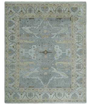 Hand Knotted 8x10 Oriental Oushak Silver and Beige Wool Area Rug | TRDCP1198810