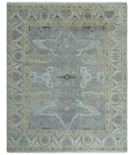 Hand Knotted 8x10 Oriental Oushak Silver and Beige Wool Area Rug | TRDCP1198810