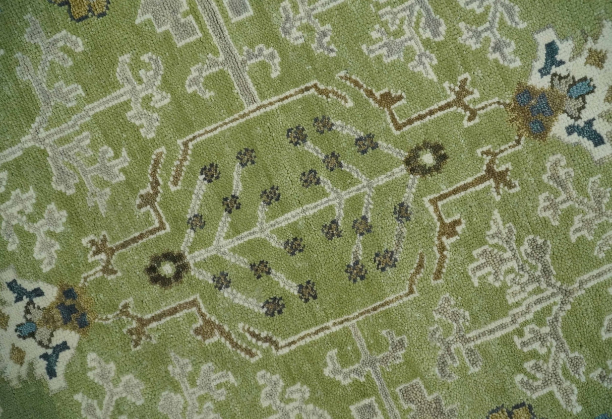 Hand Knotted 8x10 and 10x14 Light Green, Ivory and Silver Traditional Turkish Antique Style Wool Area Rug