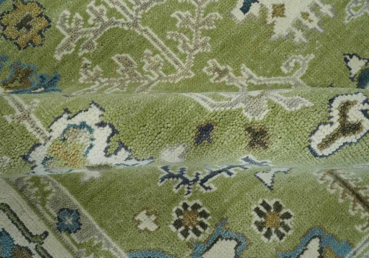 Hand Knotted 8x10 and 10x14 Light Green, Ivory and Silver Traditional Turkish Antique Style Wool Area Rug