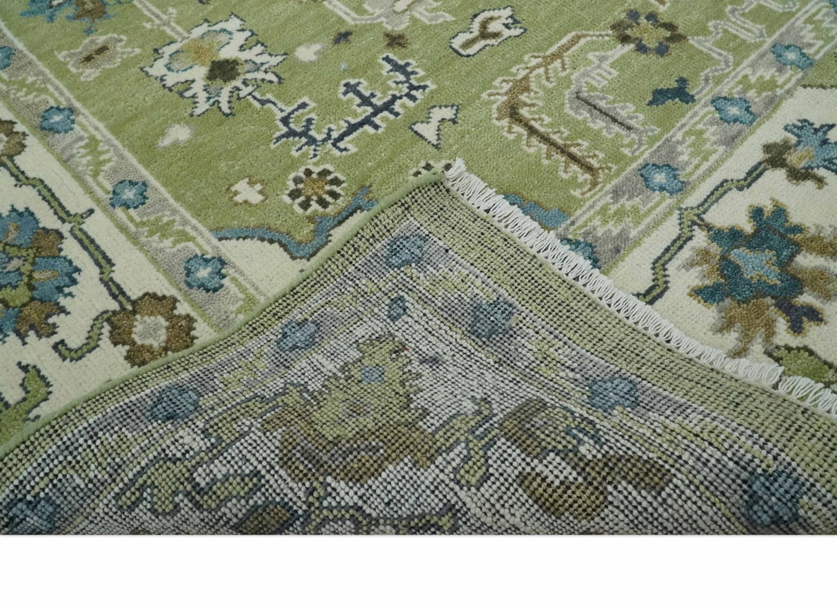 Hand Knotted 8x10 and 10x14 Light Green, Ivory and Silver Traditional Turkish Antique Style Wool Area Rug