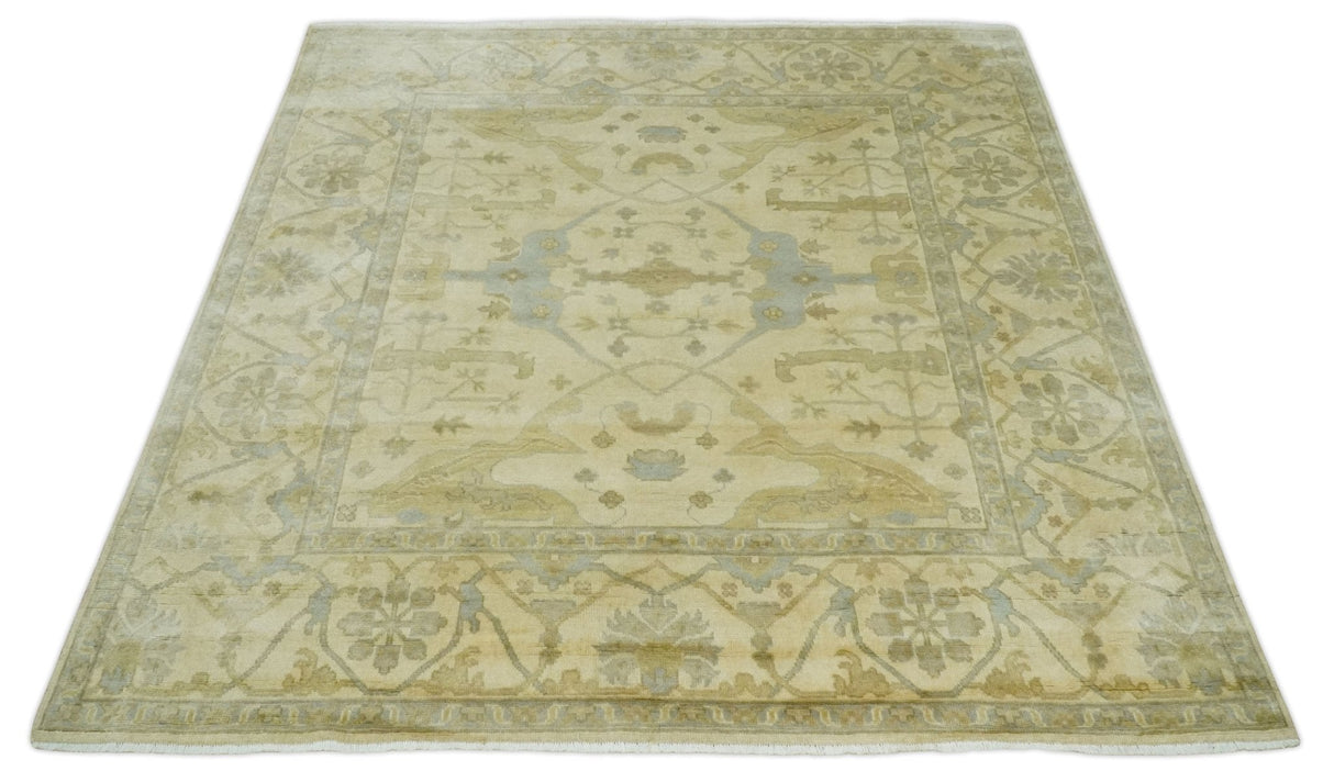 Hand Knotted 8x8 Oriental Oushak Ivory, Beige and Gray Wool Area Rug