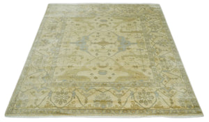 Hand Knotted 8x8 Oriental Oushak Ivory, Beige and Gray Wool Area Rug